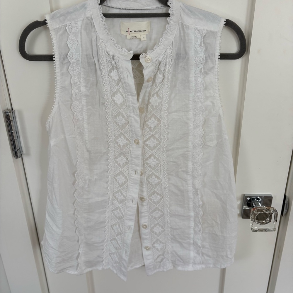 White Sleeveless Lace Top neighborhood medium Anthropologie $98 retail